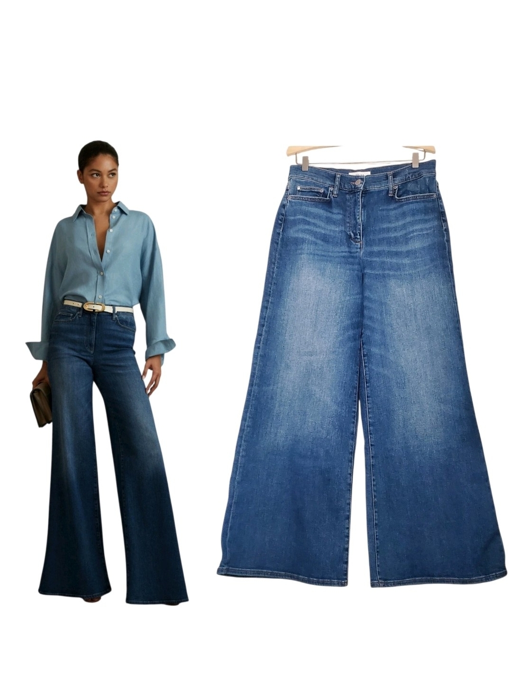 REISS PALAZZO FLARE Wide-Leg High-Rise Women’s Jeans - Blue 27 R